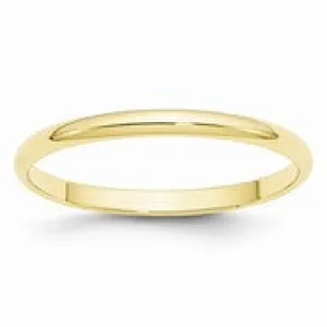 10k Yellow Gold 2mm Lightweight Half Round Wedding Band Ring