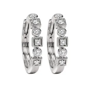 10KT White Gold & Diamond Classic Book Mixable Fashion Earrings   - 1/8 ctw