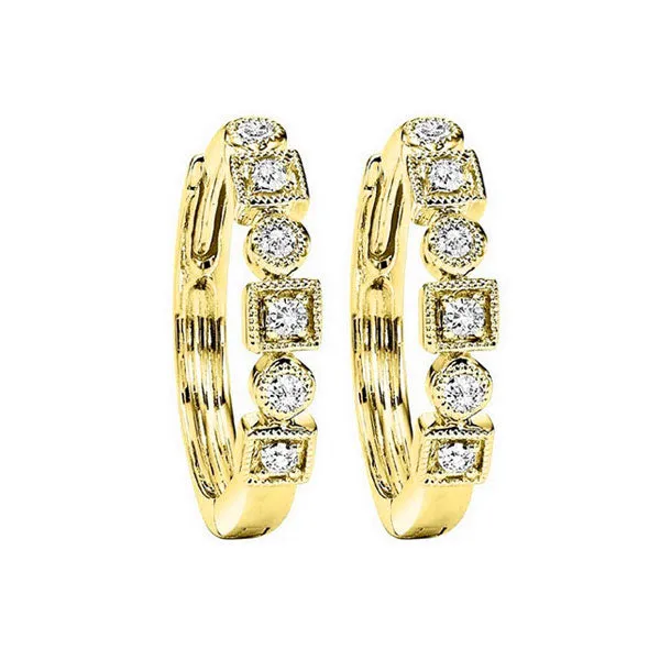 10KT Yellow Gold & Diamond Classic Book Mixable Fashion Earrings   - 1/8 ctw