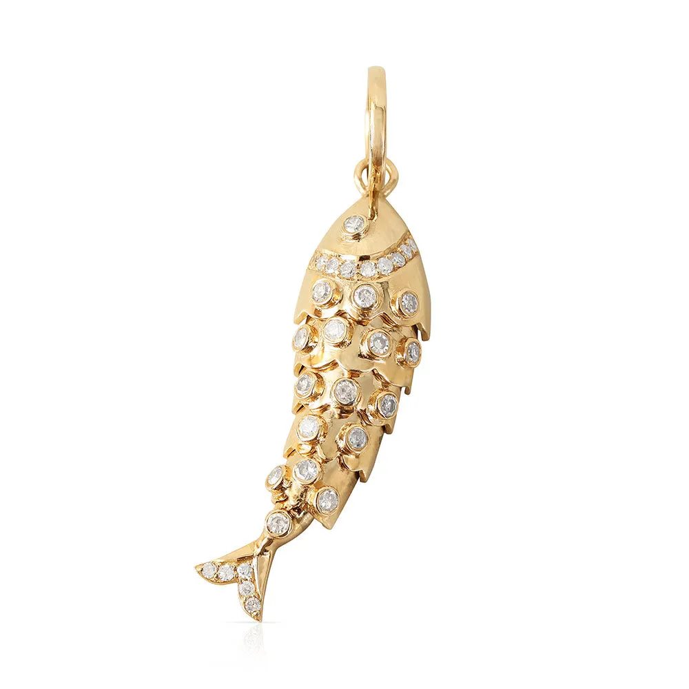 14K GOLD AND DIAMOND FISH CHARM