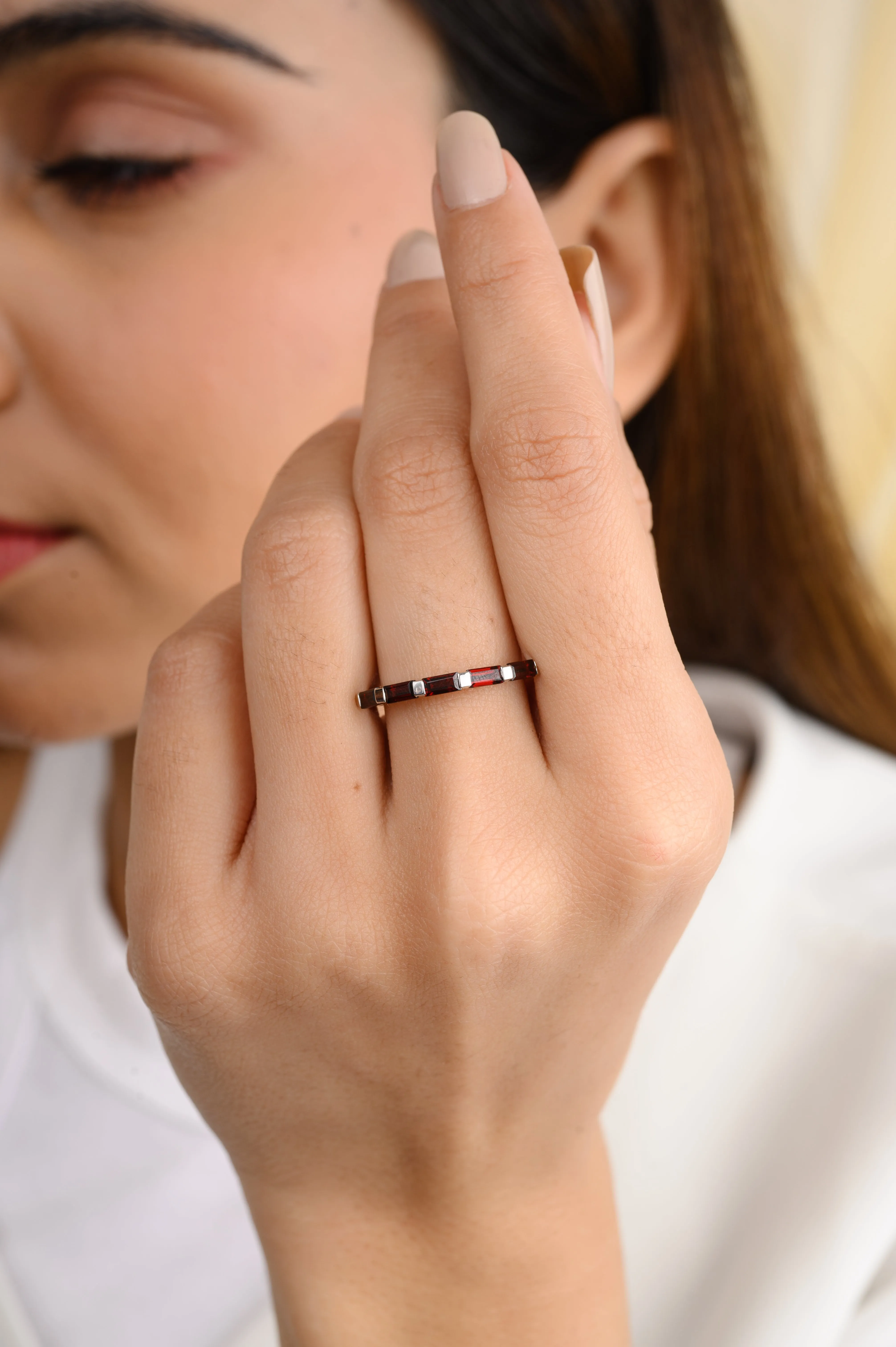 14K Gold Baguette Cut Garnet Half Eternity Band