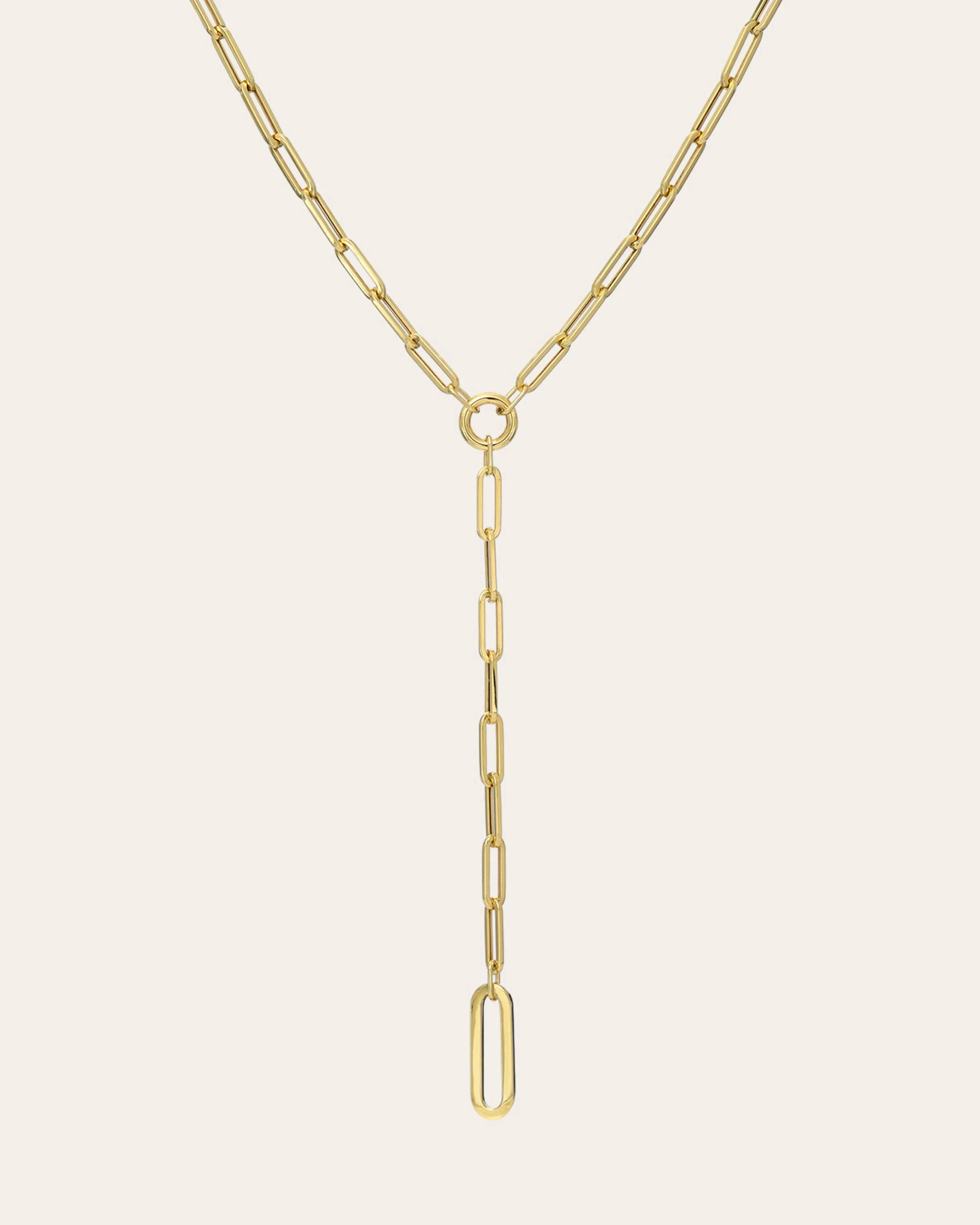 14k Gold Large Paper Clip Lariat Necklace