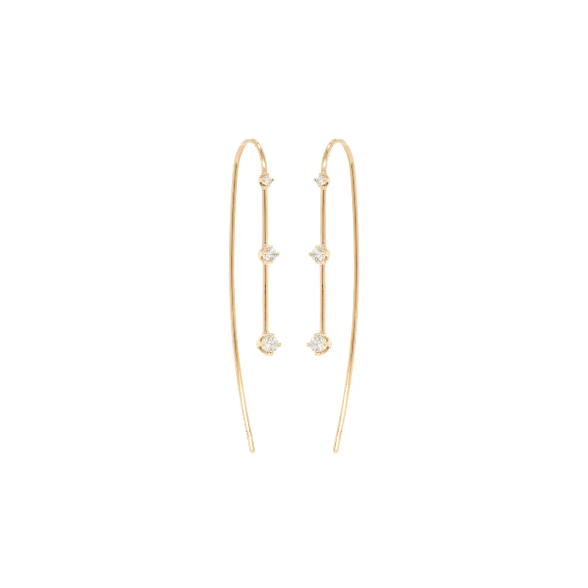 14k Graduating 3 Prong Diamond Wire Earrings