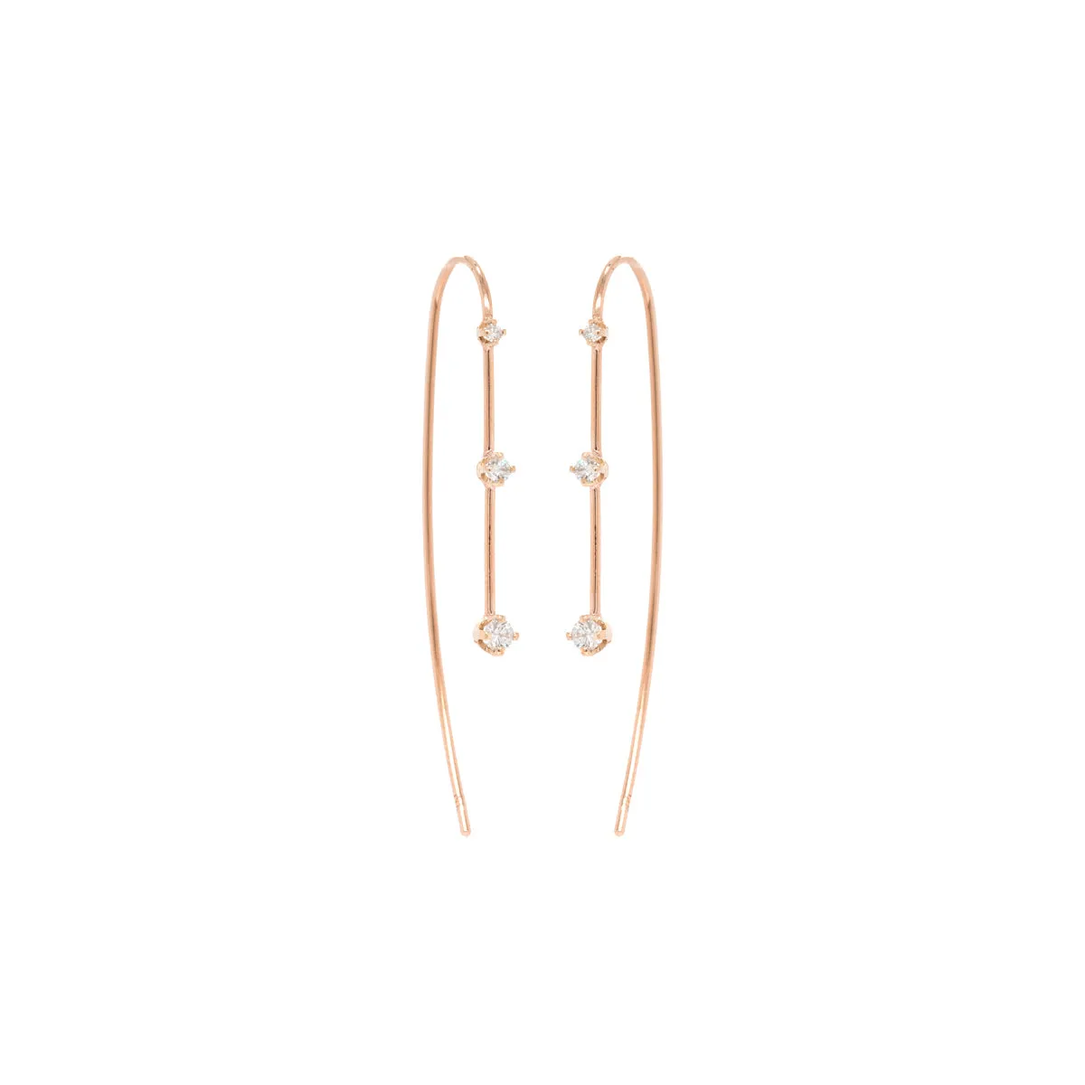 14k Graduating 3 Prong Diamond Wire Earrings