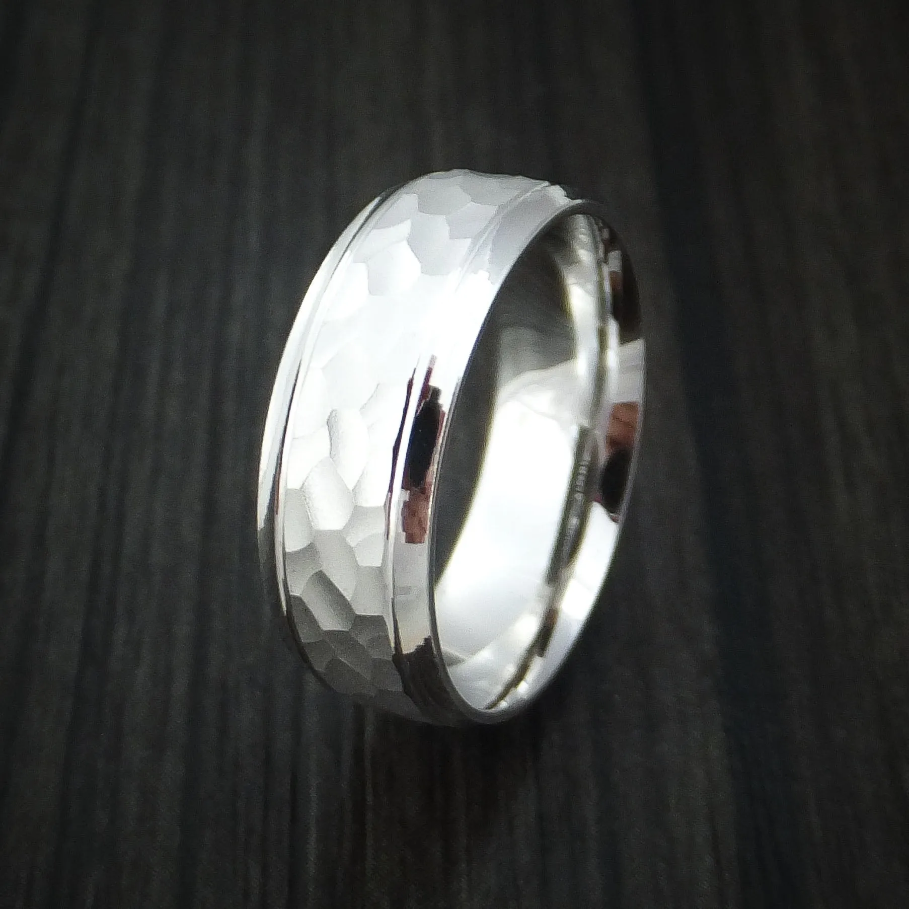 14k White Gold Hammered Men's Band Custom Made