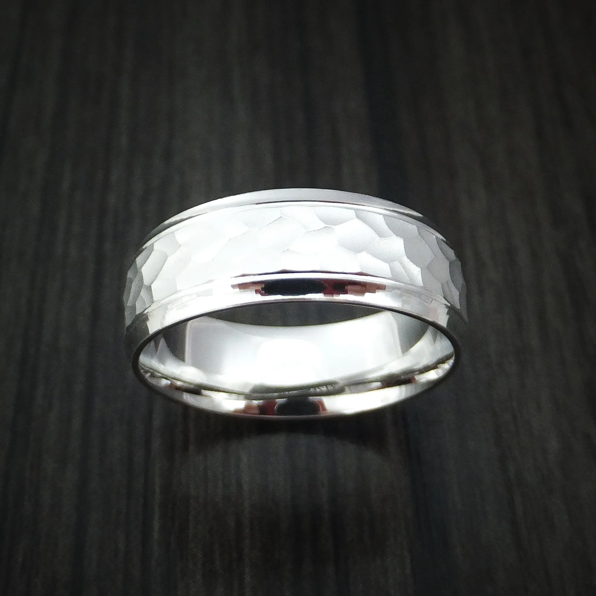 14k White Gold Hammered Men's Band Custom Made