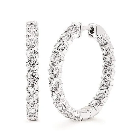 14K White Gold Lab-Grown Diamond In & Out Hoops 4CTW