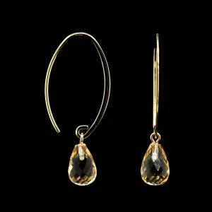 14K Yellow Gold Estate Citrine Briolette Drop Earrings