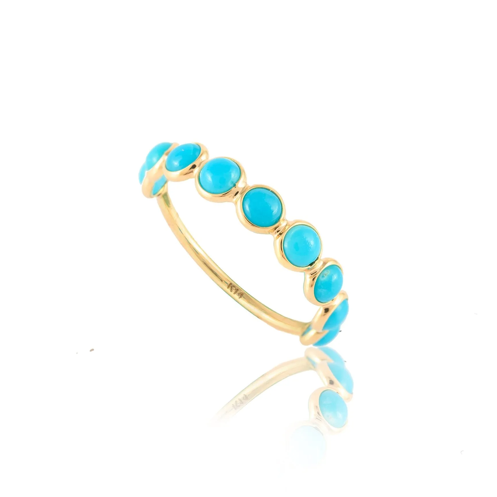 14K Yellow Gold Turquoise Half Eternity Band