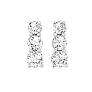 14KT White Gold & Diamond Classic Book 3 Stone Fashion Earrings   - 1/2 ctw