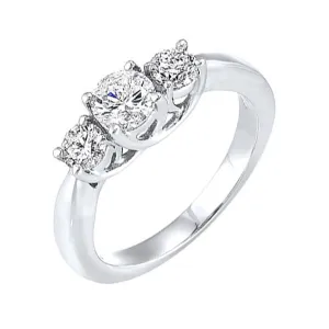 14KT White Gold & Diamond Classic Book 3 Stone Fashion Ring  - 1 ctw