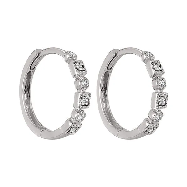 14KT White Gold & Diamond Classic Book Mixable Fashion Earrings  - 1/8 ctw