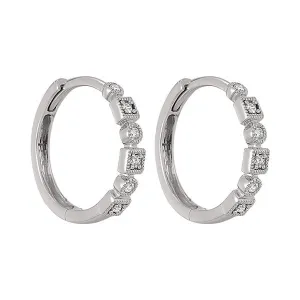 14KT White Gold & Diamond Classic Book Mixable Fashion Earrings  - 1/8 ctw