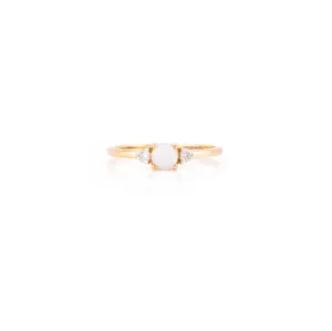 18K Gold Opal Diamond Dainty Ring