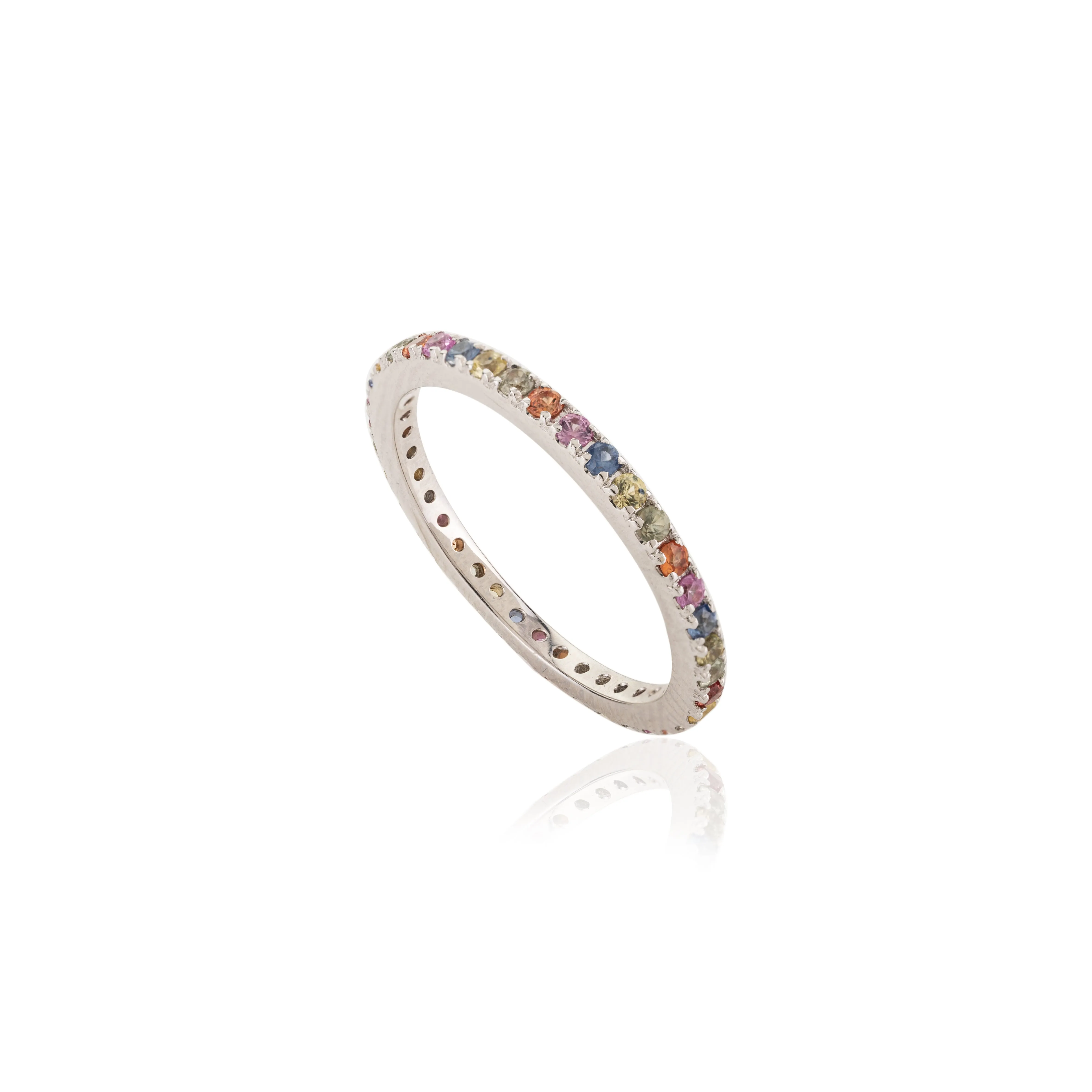 18K White Gold Dainty Gemstone Eternity Band