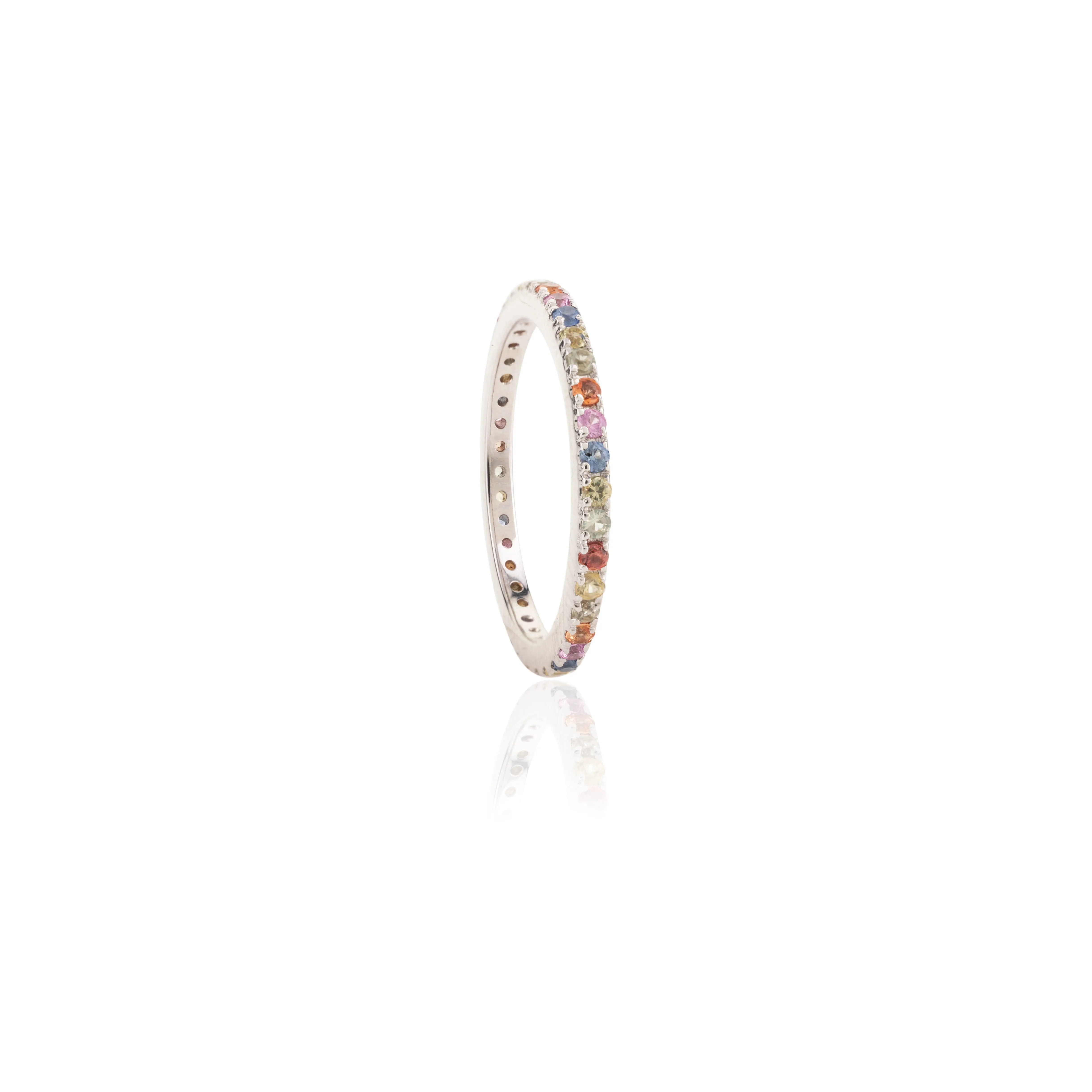 18K White Gold Dainty Gemstone Eternity Band