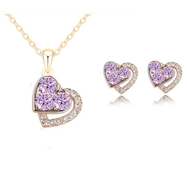 2015 New Arrival Heart Crystal African Fashion Costume Jewelry Sets for Women Pendants Necklace Earrings Sets