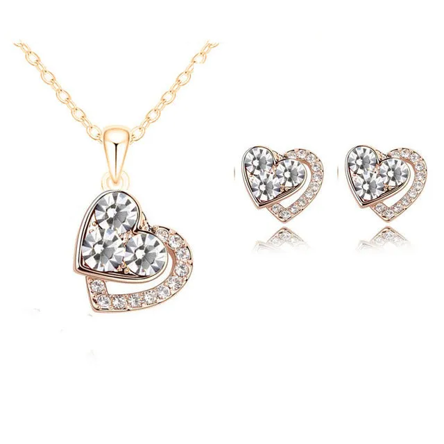 2015 New Arrival Heart Crystal African Fashion Costume Jewelry Sets for Women Pendants Necklace Earrings Sets