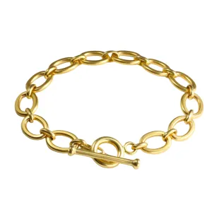 20K Gold Flattened Medium Oval Link Chain Bracelet with Toggle Clasp