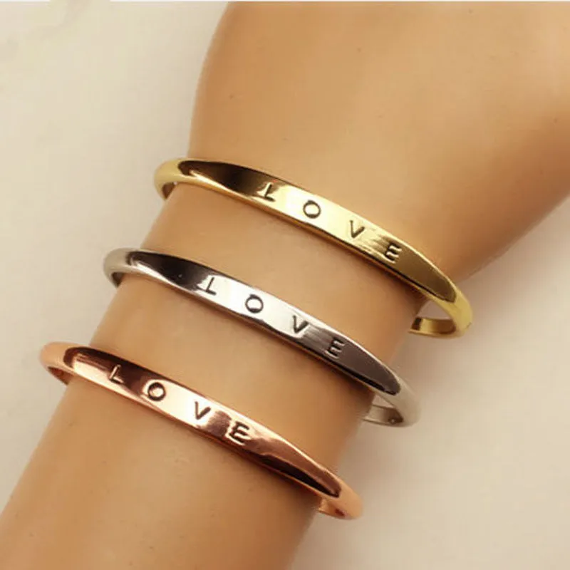 3 Colors Gold Love Bracelet Simple Europe Style Zinc Alloy Bracelets For Women Bangles Jewelry Gifts Free Shipping