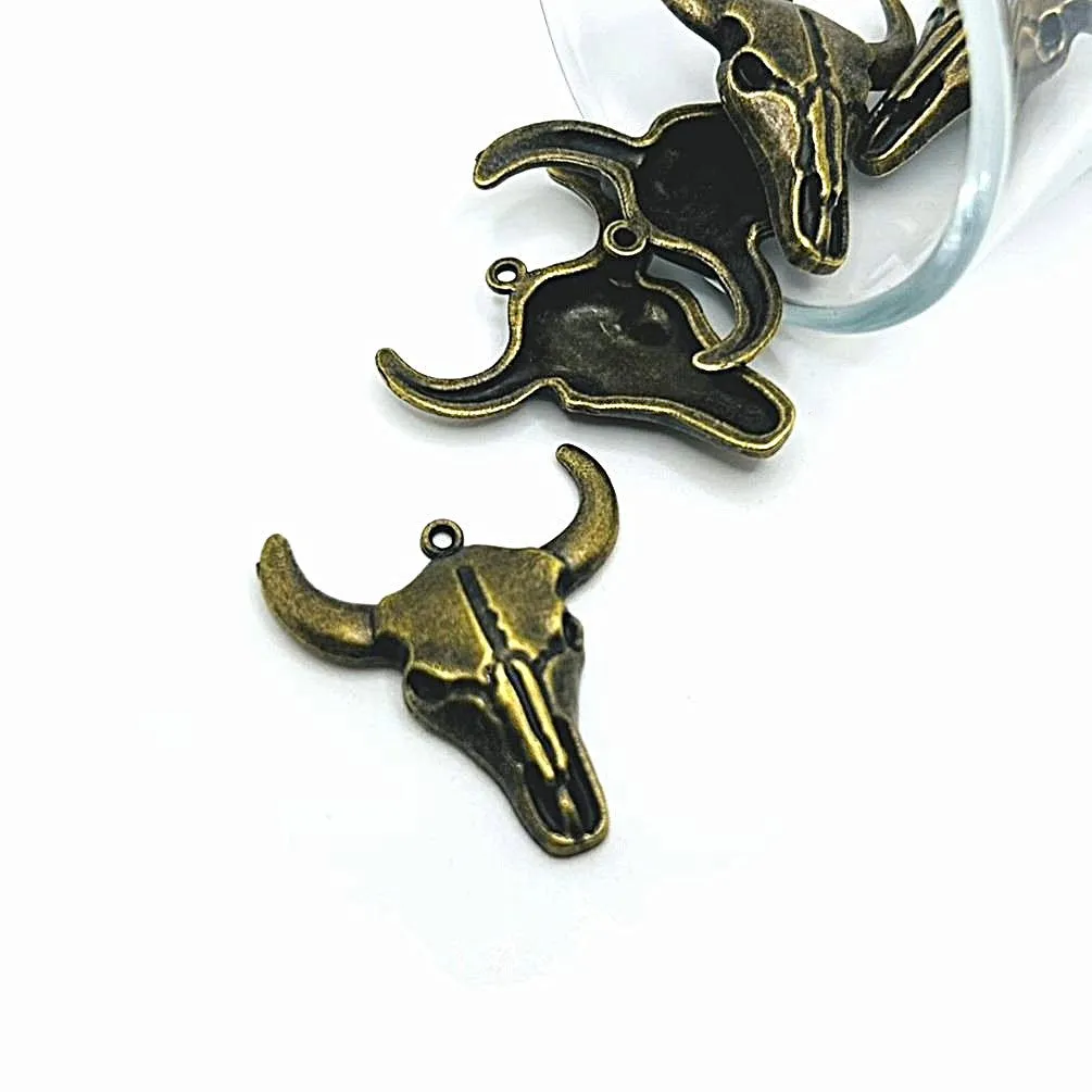 4, 20 or 50 Pieces: Bronze Steer Cattle Skull Pendant Charms