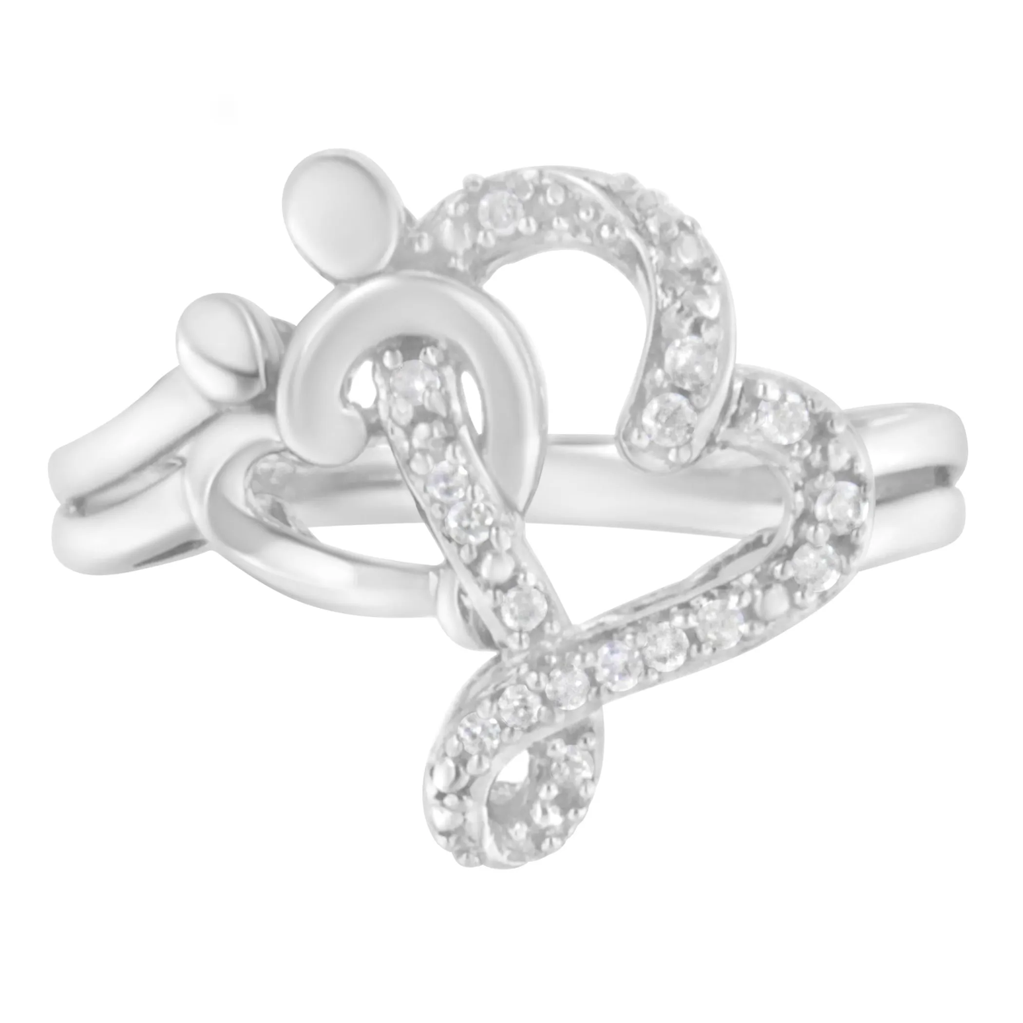 .925 Sterling Silver Diamond Heart and Music Note Ring (1/10 Cttw, H-I Color, I3 Clarity)