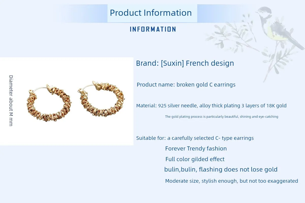 Accessible Luxury Fashion Exaggerated Broken Gold Hoop Elegant Earrings