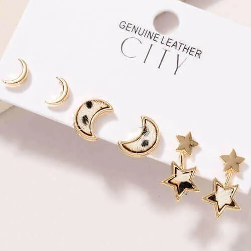 Animal Print Calf Hair Stud Earrings Set