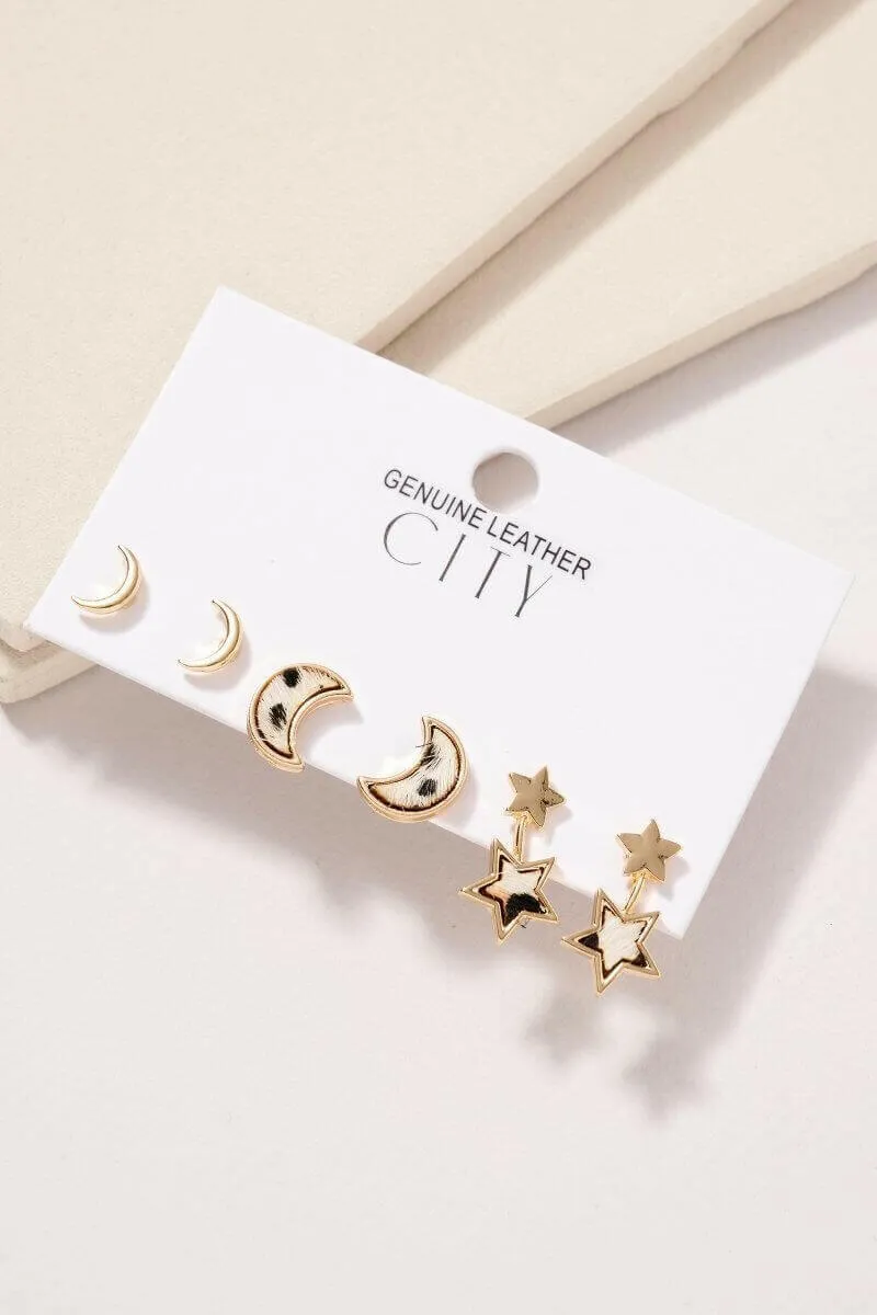 Animal Print Calf Hair Stud Earrings Set