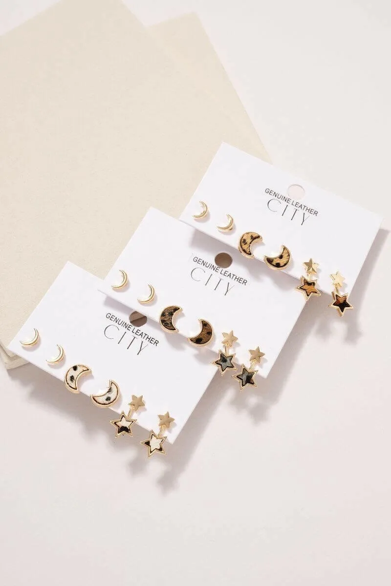 Animal Print Calf Hair Stud Earrings Set