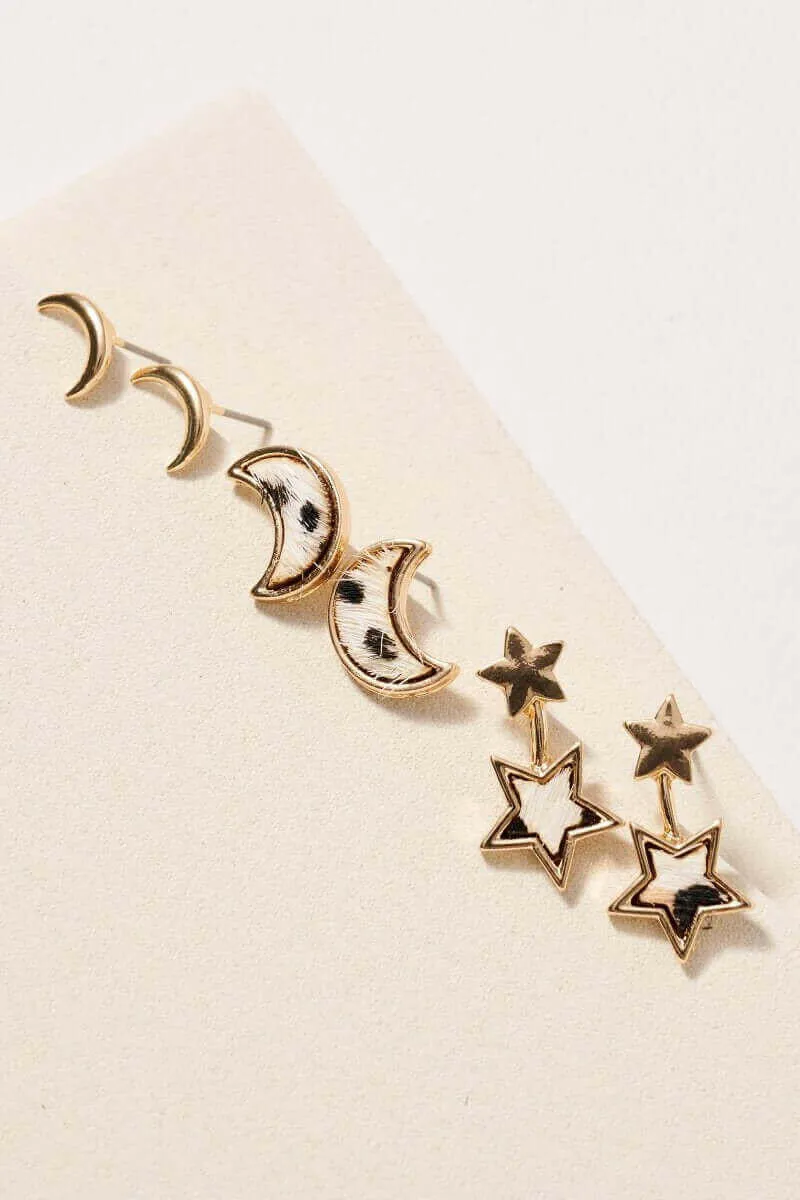 Animal Print Calf Hair Stud Earrings Set