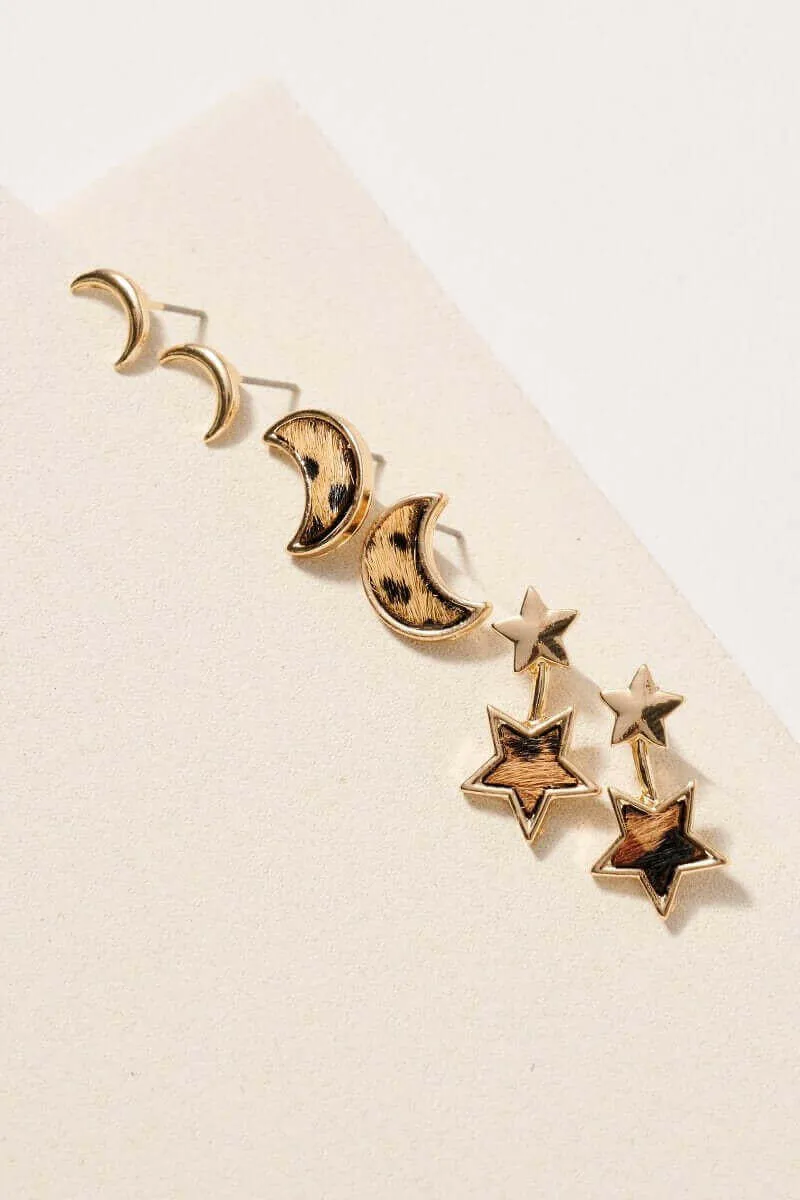 Animal Print Calf Hair Stud Earrings Set