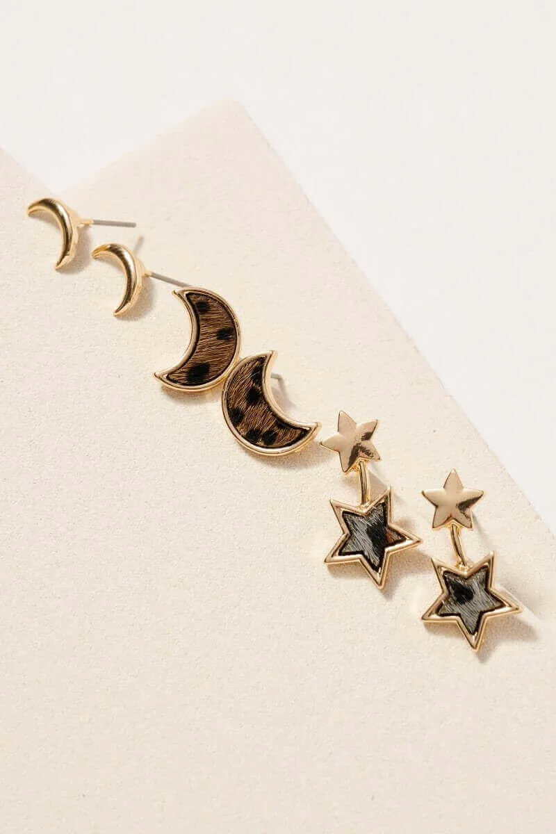 Animal Print Calf Hair Stud Earrings Set