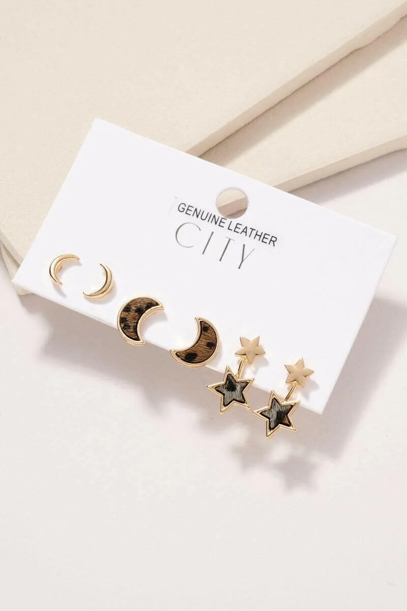 Animal Print Calf Hair Stud Earrings Set