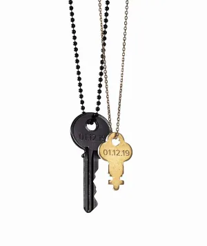 Anniversary Matte Black   Gold Dainty Key Necklace Set