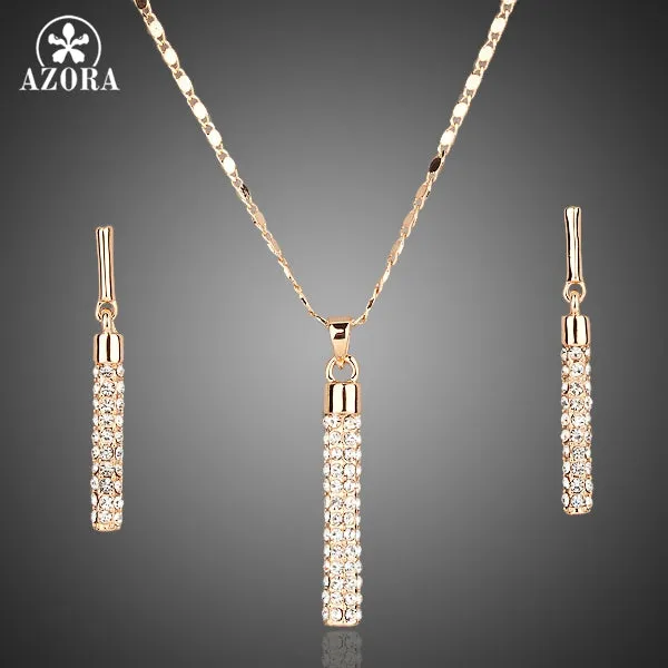 AZORA Gold Color Clear Austria Crystals Drop Earrings and Pendant Necklace Jewelry Sets TG0007