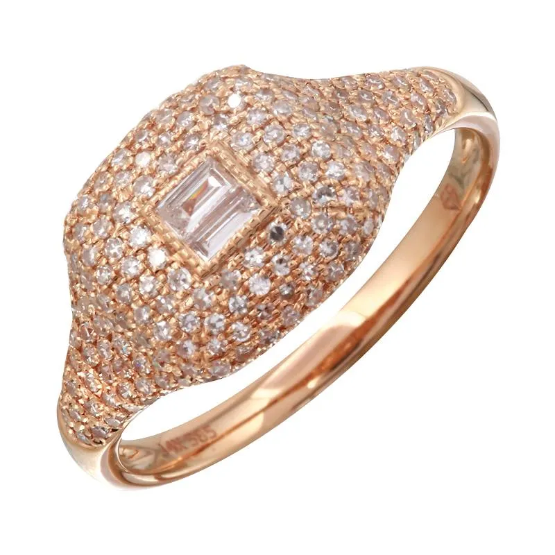 Baguette Center Pave Signet Ring