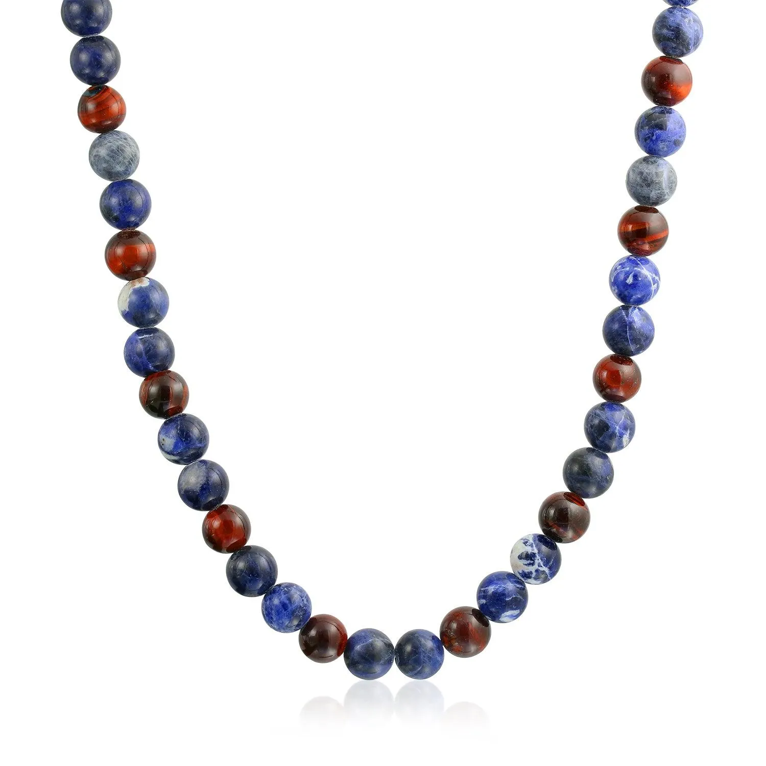 Bali Style Gemstone Blue Sodalite Tiger Eye Ball Bead Strand Necklace