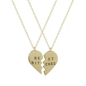 Best Friends BFF Best Bitches Heart Pendant Necklaces (2 PC)