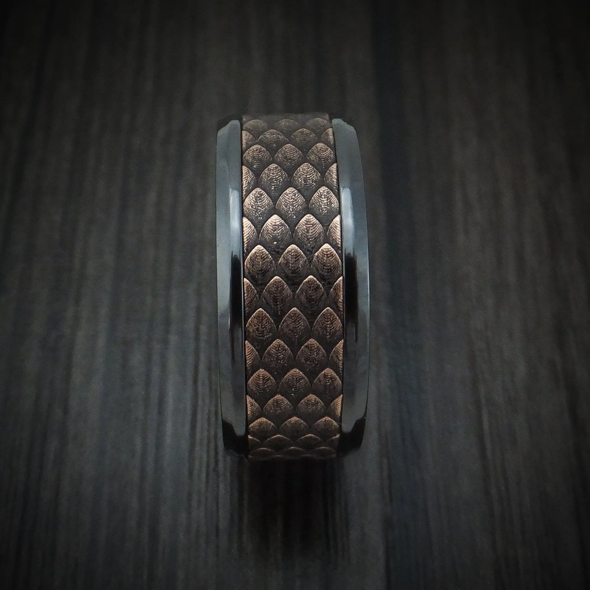 Black Titanium and Dragon Scale Textured 14K Rose Gold Men's Ring