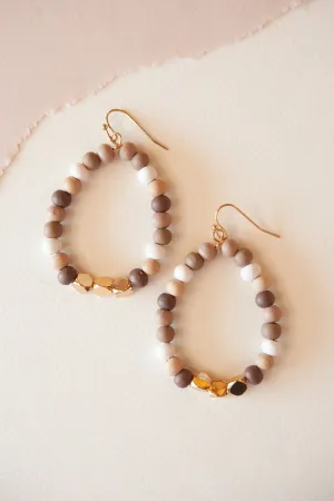 Blaine Beaded Teardrop Earring | Natural and Gold Beaded Dangle