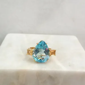 Blue Topaz with Citrine Cocktail Ring