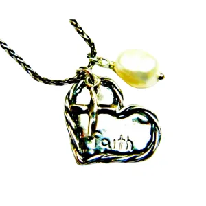 Bluenoemi Sterling Silver Heart Cross Pearl Charms necklace "Faith"