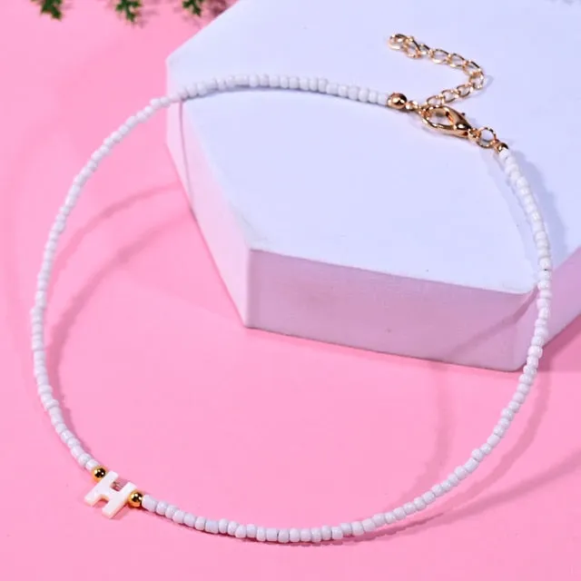 Bohemia Beaded Choker Necklace For Women Short Boutique DIY A-Z Letter Shell Pendant Female Neck Chains Bead Party Jewelry 2021