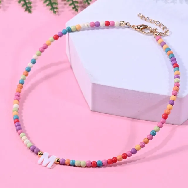 Bohemia Beaded Choker Necklace For Women Short Boutique DIY A-Z Letter Shell Pendant Female Neck Chains Bead Party Jewelry 2021