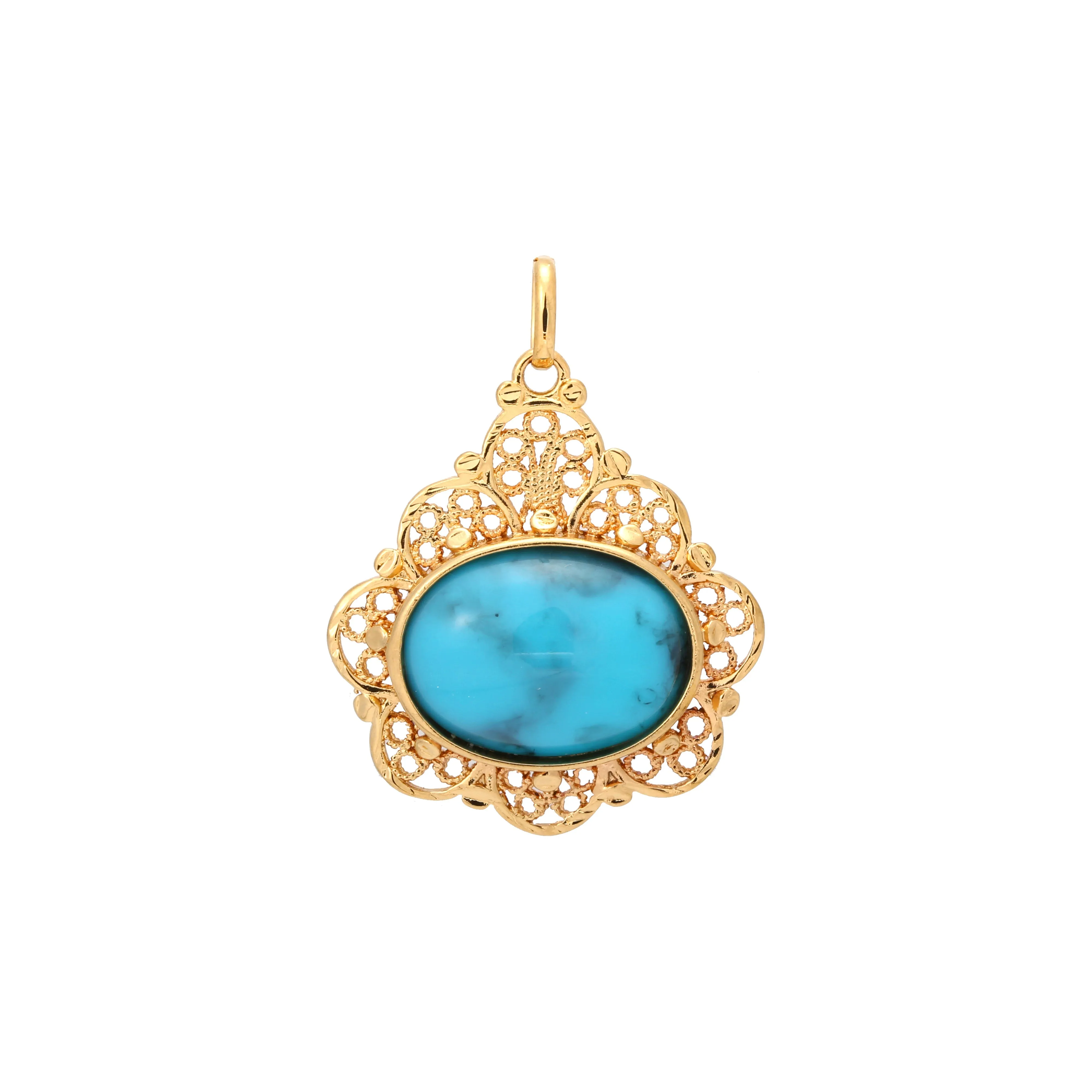 Cabochon colorful Onyx 18K Gold pendant