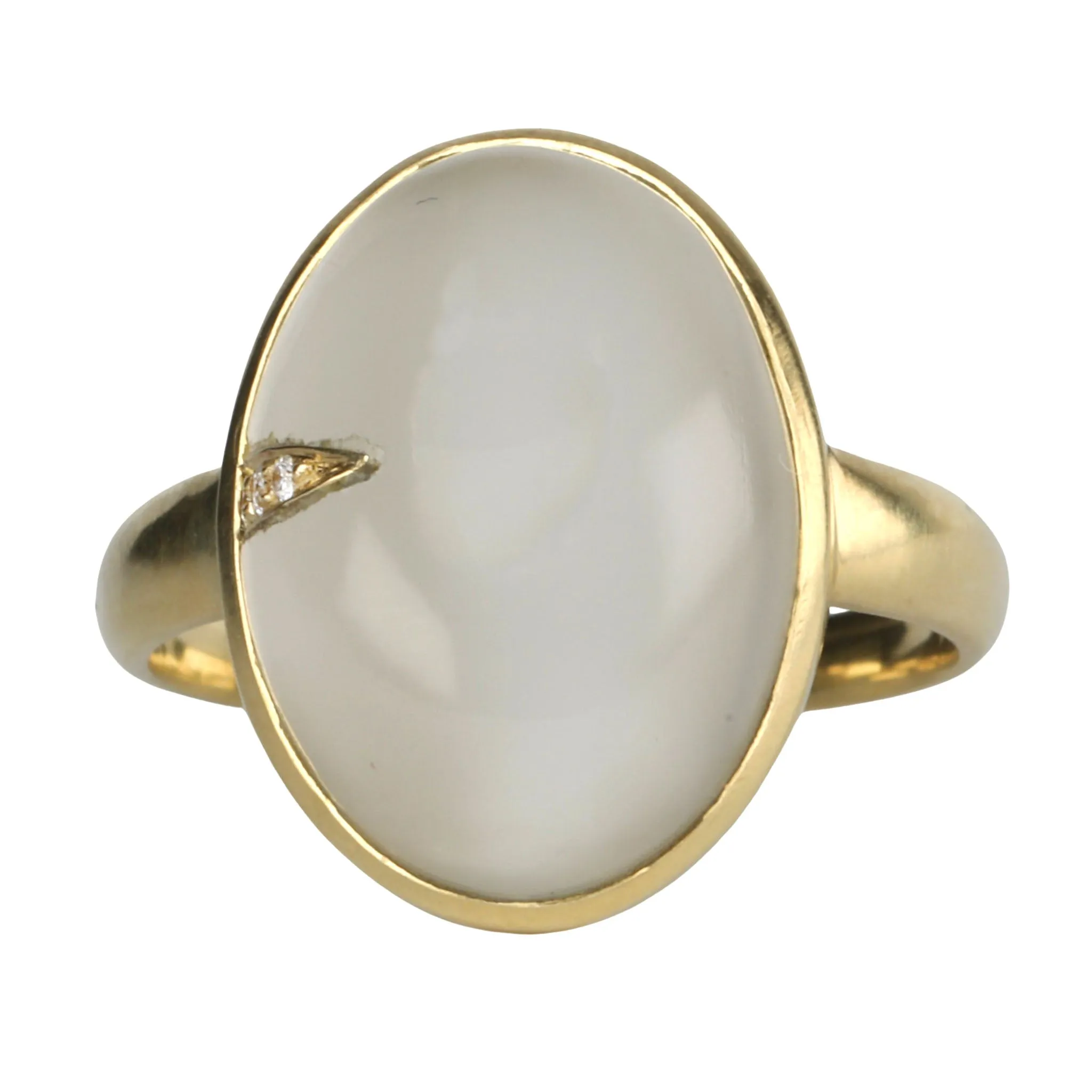 Cabochon Oval Green Moonstone Ring with Diamond Spike Inlay