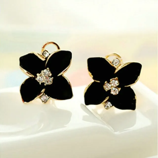 Crystal Gardenia Gold Flower Stud Earrings Top Quality Gold Earrings for Women Fashion Jewelry Summer Style Best Gift 3 Colors