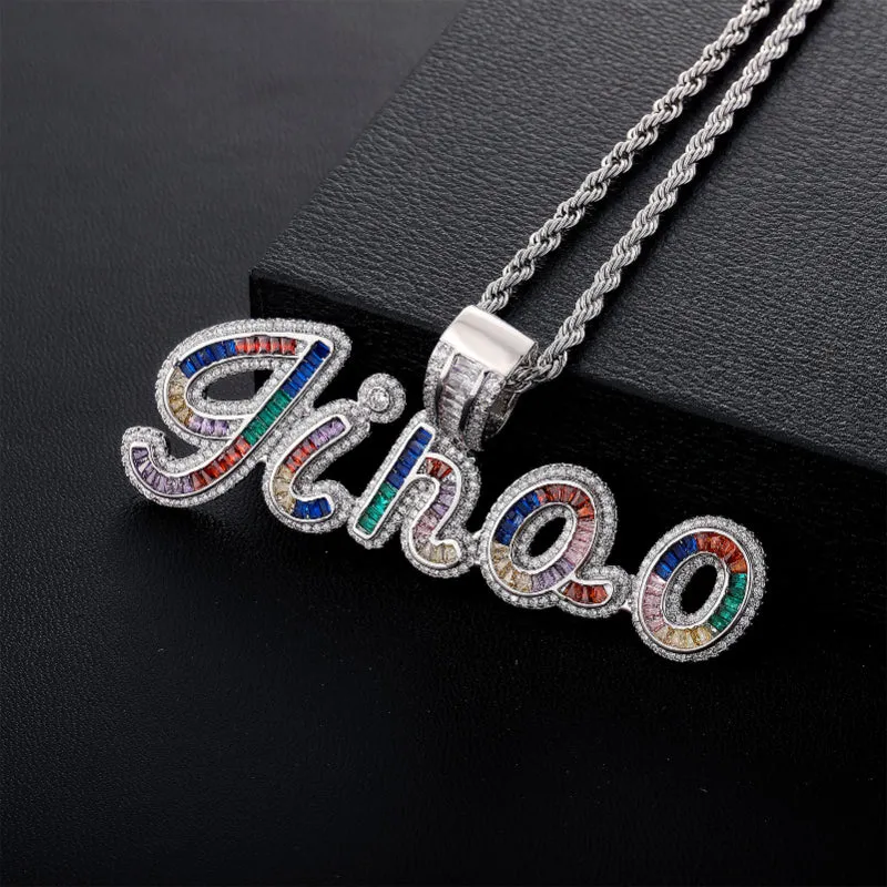 【Custom】Colorful Iced Out Name Pendant