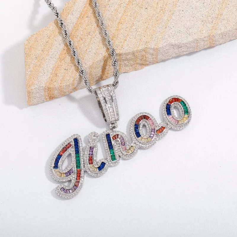 【Custom】Colorful Iced Out Name Pendant